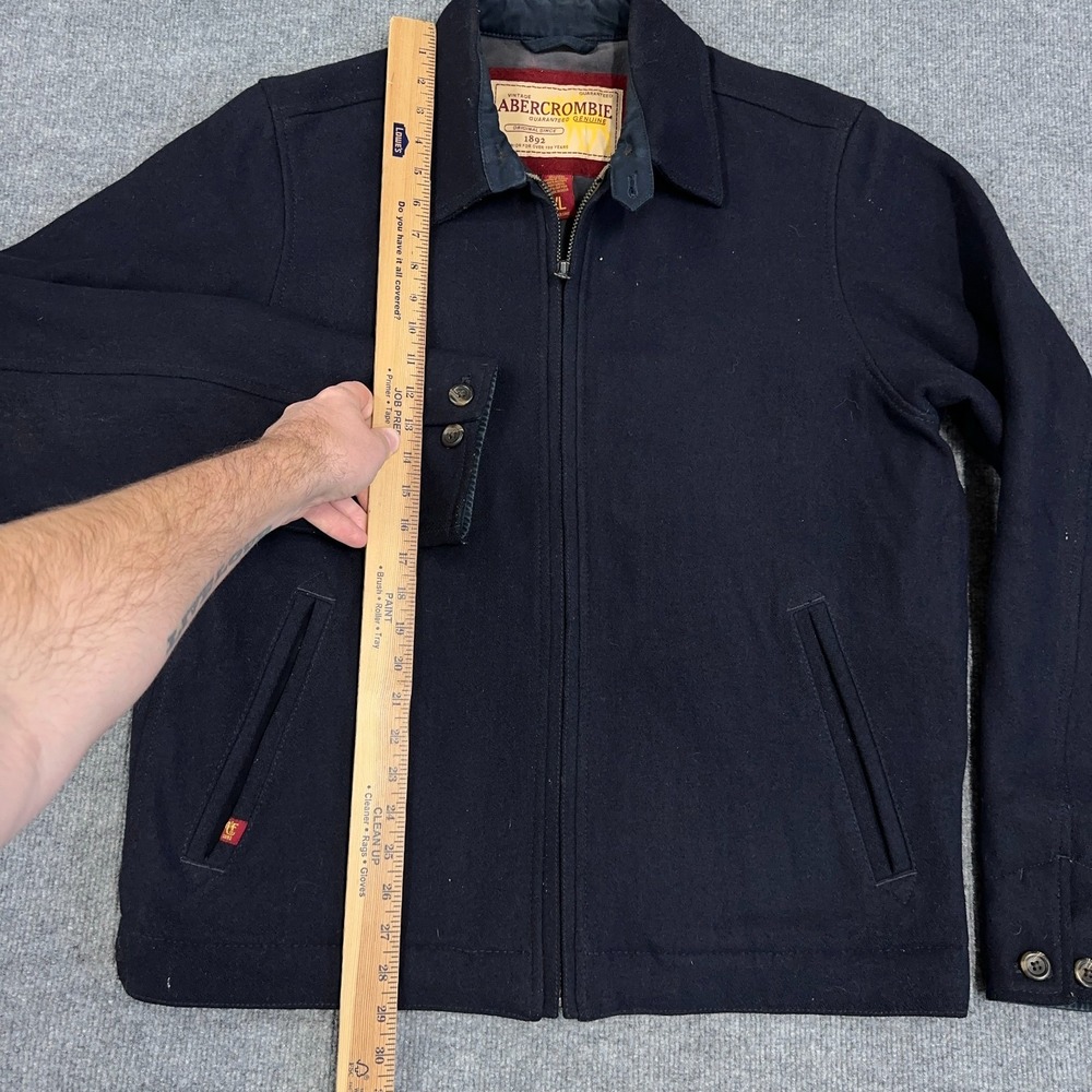 Vintage Abercrombie Fitch Navy Wool Blend Coat Jacket Men XL Full Zip Heavy Y2K - Picture 3 of 8